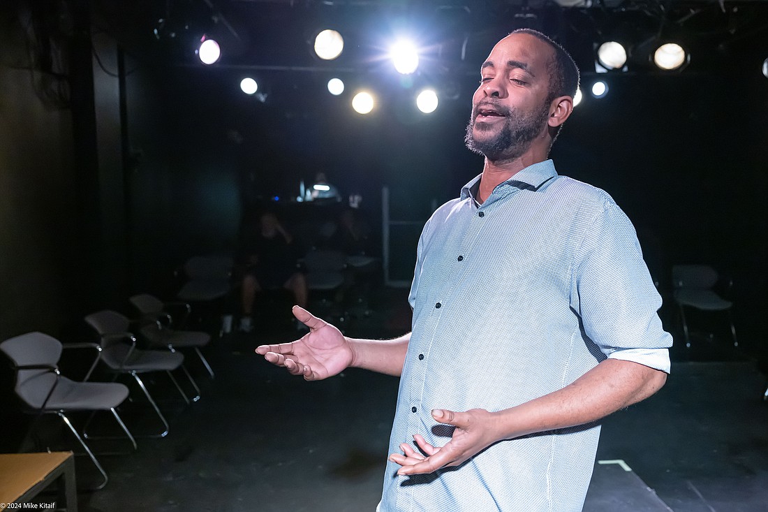 Andre Maybin Jr. in City Repertory Theatre's presentation of "Edges." Courtesy photo by Mike Kitaif.