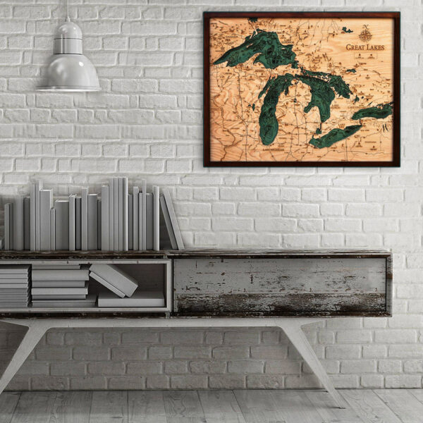 Great Lakes wood map, Great Lakes poster