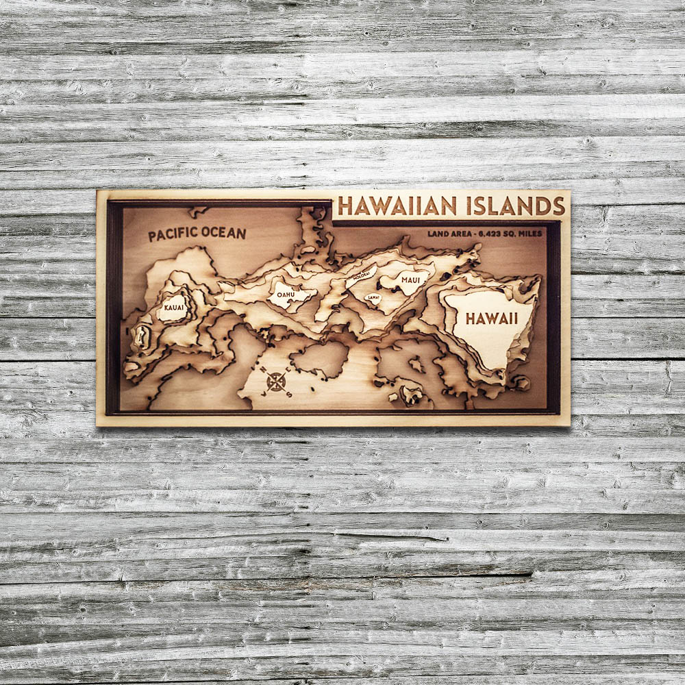 Hawaii Nautical Wood Map