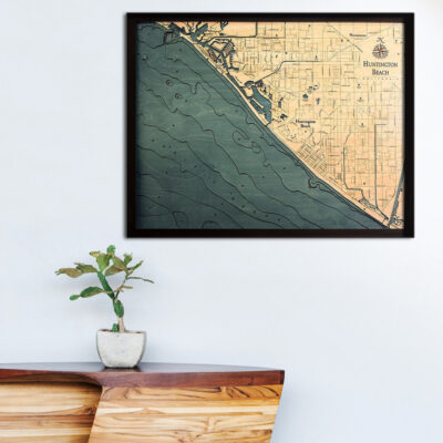 Huntington Beach 3d wood map, Huntington Beach poster