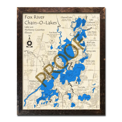 Fox River Chain of Lake Illinois Wood Map