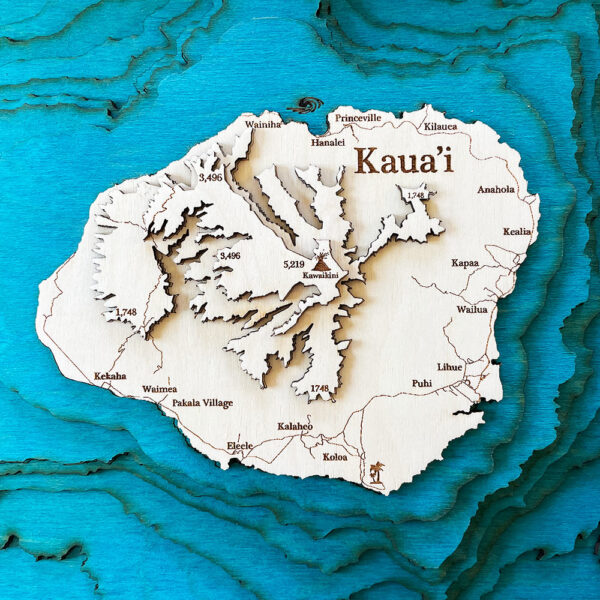 Kauai 3D Nautical Wood Map