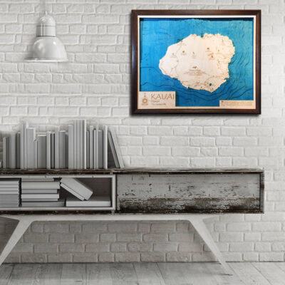 Kauai 3d wood map nautical decor