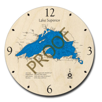 Lake Superior Wooden Clock, 3D Map