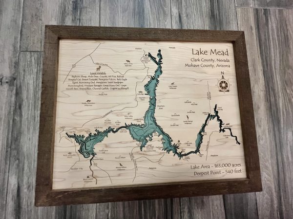 Lake Mead Wooden Map Topographic Artwork Rustic Decor