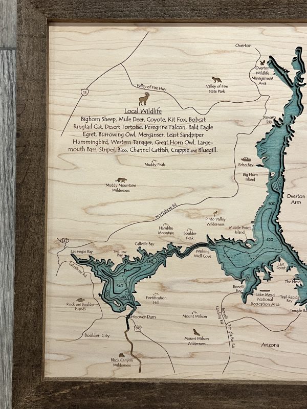 Lake Mead Wooden Map Topographic Artwork Rustic Decor