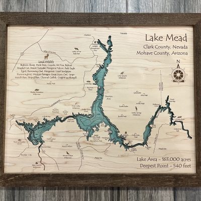 Lake Mead Wooden Map Topographic Artwork Rustic Decor