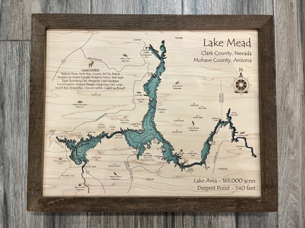 Lake Mead Wooden Map Topographic Artwork Rustic Decor