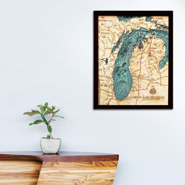 Lake Michigan poster, wall art, 3d wood map