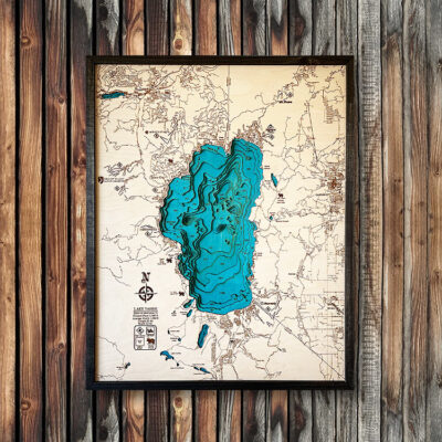 Lake Tahoe Map, 3D Nautical Wood Wall Art, Towns, Ski Resorts, Nearby Lakes