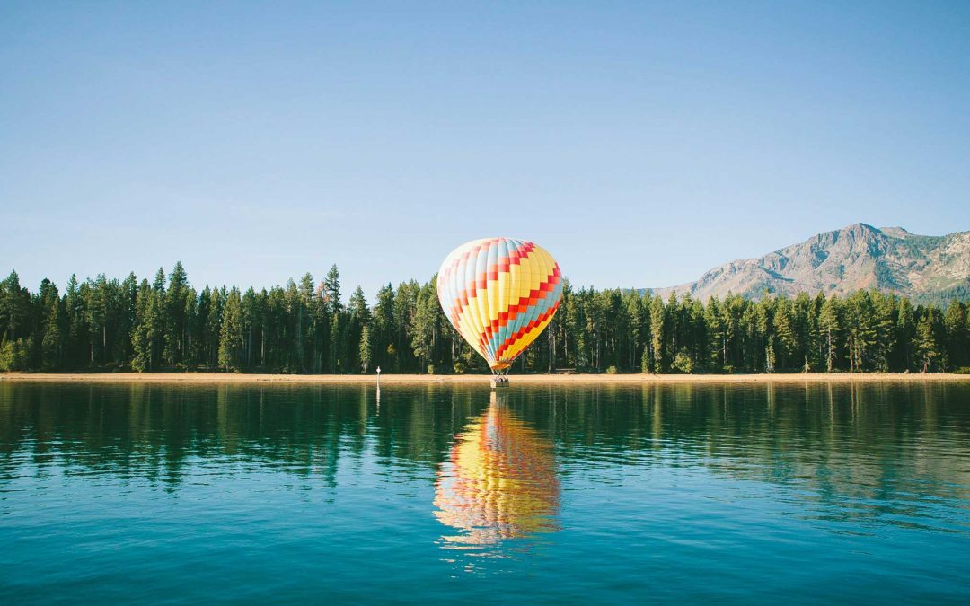 a balloon sits in the lake at Tahoe, California