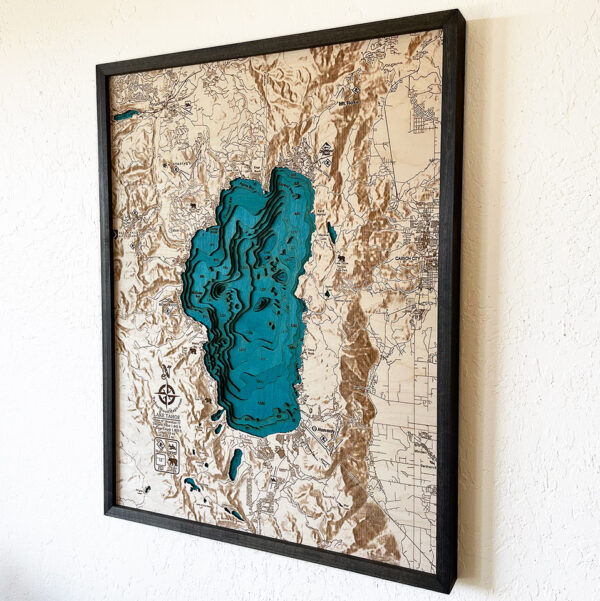 Lake Tahoe Topographic Map, 3D Nautical Wood Wall Art, Towns, Ski Resorts, Nearby Lakes