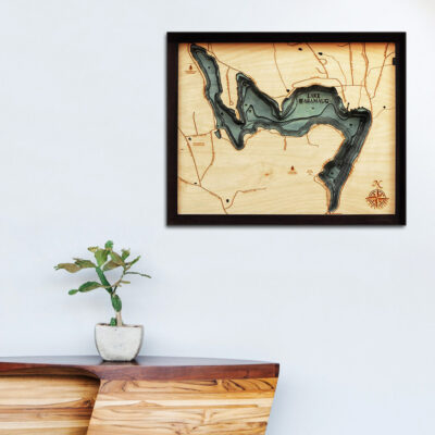 Lake Waramaug 3d wood map, Lake Waramaug poster