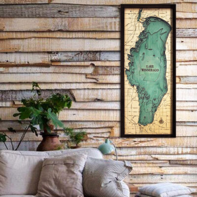 Lake Winnebago 3d wood map, Lake Winnebago poster