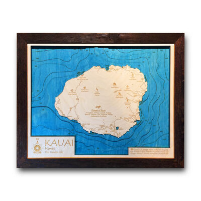 Framed Kauai Wall Art, 3d Wood Map