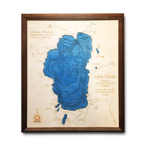 Lake Tahoe Nautical Wood Map