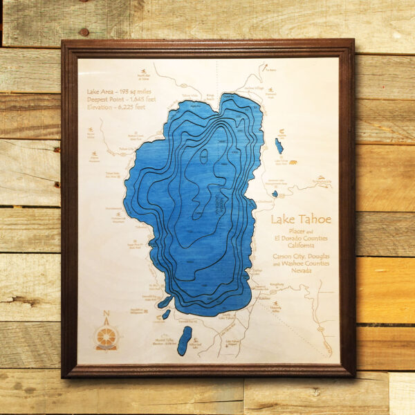 Lake Tahoe Nautical Wood Map