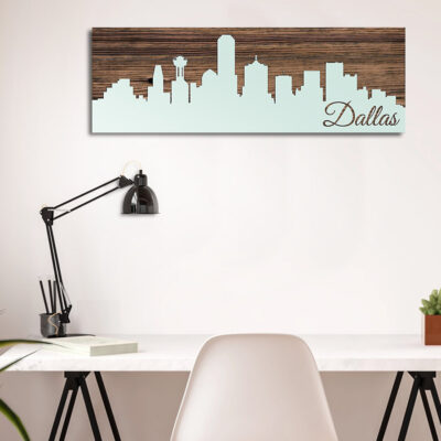 Dallas Texas Skyline Carved Wood Art Sign