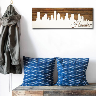 Houston Texas Skyline Carved Wood Sign