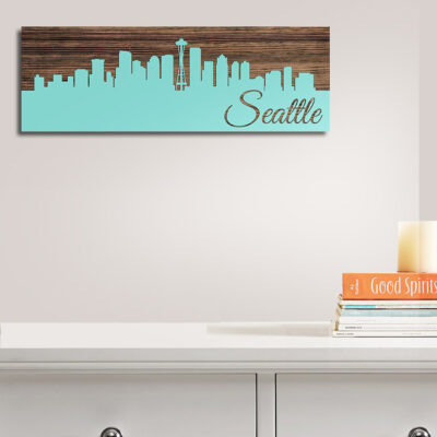 Seattle Skyline Carved Wood Art Sign