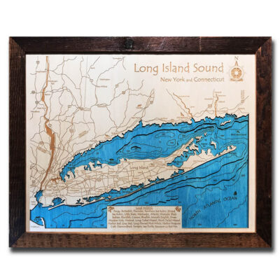 3d wood map of long island sound and hamptons