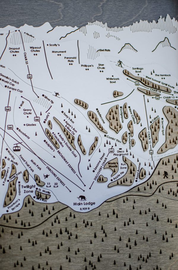 Mammoth Mountain Ski Map Rustic Cabin Decor Wooden Map Art