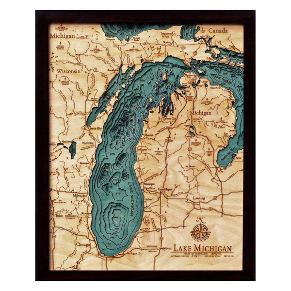 3D Wood Map of Lake Michigan