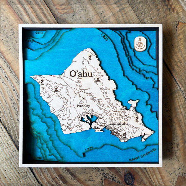 Oahu 3D Nautical Wood Map