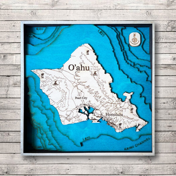 Oahu 3D Nautical Wood Map