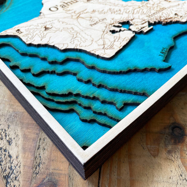 Oahu 3D Nautical Wood Map