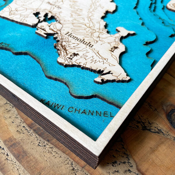 Oahu 3D Nautical Wood Map