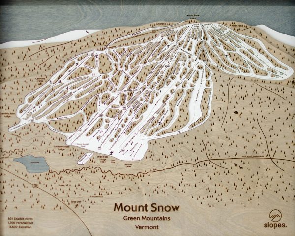 Mount Snow Vermont Ski Trail Map Wooden Decor