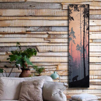 Bear Roaming under Moonlight Wood Wall Art