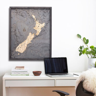 New Zealand 3D Wood Map, Nautical Chart, Home Decor, Wall Art Poster in Wood