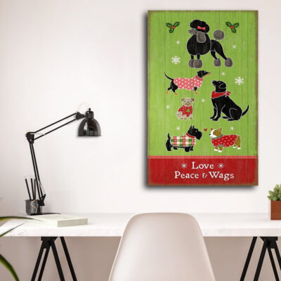 Holiday Dog Sign Peace Love Wags Wooden Vintage Artwork