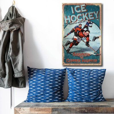 Retro Ice Hockey Sign Wooden Vintage Customized Artwork