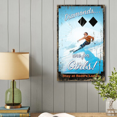 Wooden Vintage Black Diamond Skiing Sign