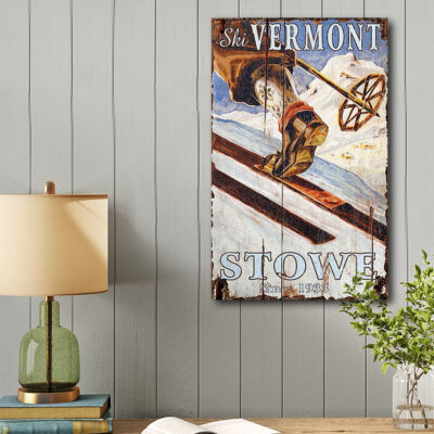 Ski Stowe Vermont Vintage Wood Sign Cabin Artwork Lodge Decor