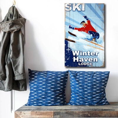 Vintage Winter Haven Lodge Ski Sign Cabin Decor