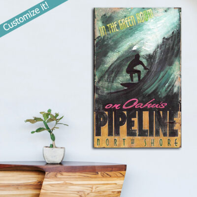 Banzai Pipeline Surf Sign, Vintage North Shore Surfing Sign, Personalized Wall Art for Surfers