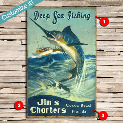 Deep Sea Fishing Personalized Sign, Gift for Fisherman, Fishing Gifts, Nautical Decor, Cabin Decor