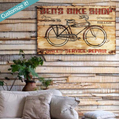 Personalized Bike Shop Wall Art, Wooden Bicycle Repair Service Decor