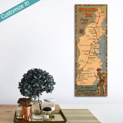 Personalized Appalachian Trail Map Wood Sign, Gifts for Hikers, Hiking poster printed on wood