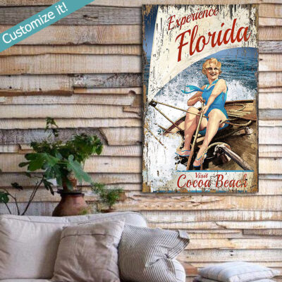 Personalized Florida Sailing Wooden Sign, Vintage Beach House Decor, Wall Art