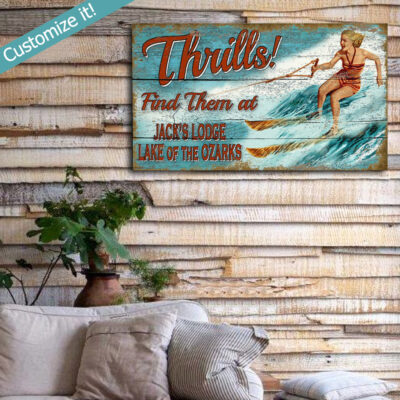 Custom Beach House Decor, Vintage Retro Water Skiing Sign