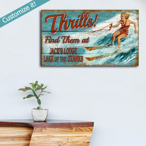 Vintage Waterskiing Sign, Beach House Decor