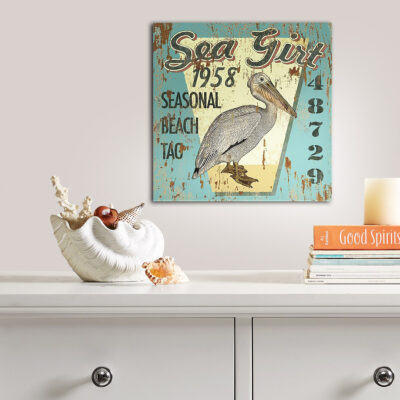 Custom Sea Gull Nautical Wall Art, Sea Girt NJ Beach Badge at the Jersey Shore