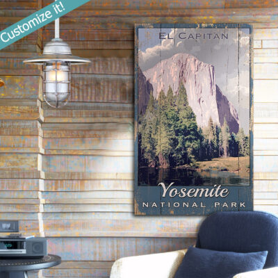 personalized Yosemite National Park Poster printed on wood