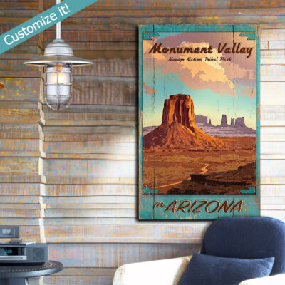 Monument Valley Park Sign, Poster Printed on Wood, Navajo Tribal Park