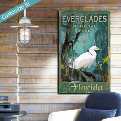 Everglades National Park Wood Sign, personalized national park art printed on wood, Florida Signs